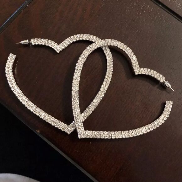 💎279💎 Big Heart Crystal Hoop Earrings Women's Geometric Rhinestone Earrings - Picture 5 of 16